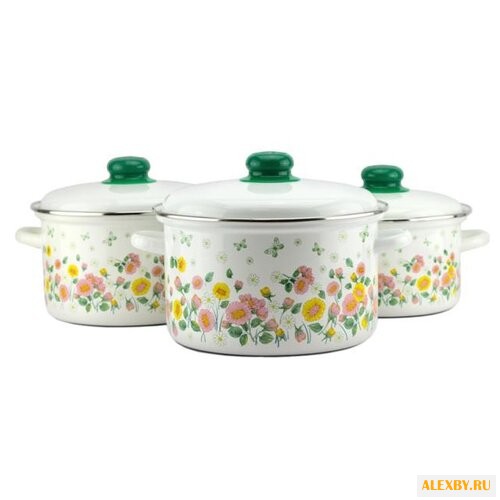 Набор кастрюль Эмаль Цветочное