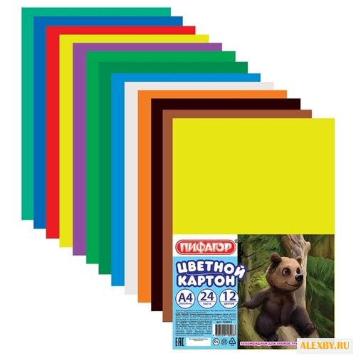 Цветной картон Пифагор A4 24