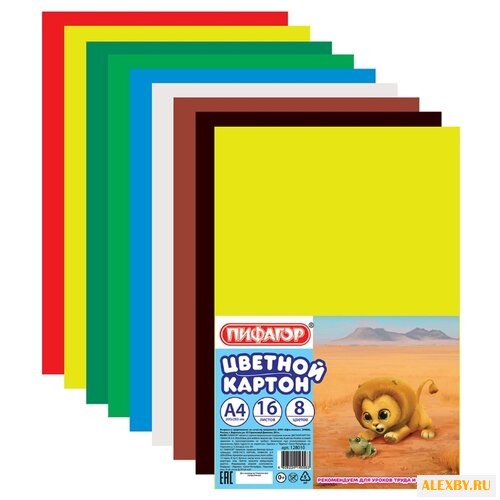 Цветной картон Пифагор A4 16