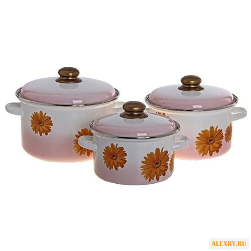 Набор кастрюль Эмаль Герберы