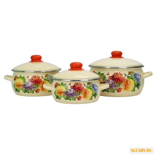 Набор кастрюль Эмаль Хризантемы