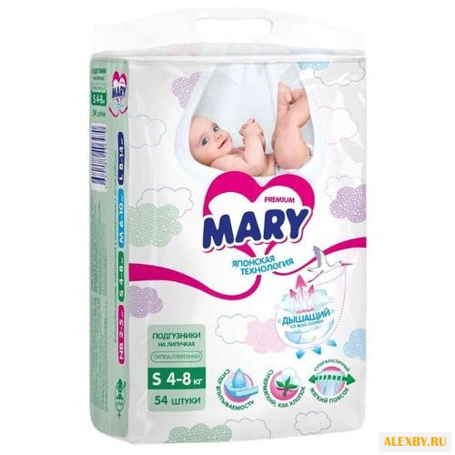 Mary подгузники S 4-8 кг 54 шт.