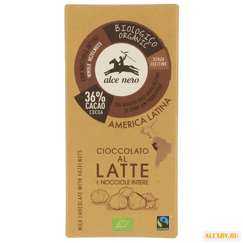Шоколад Alce Nero молочный с
