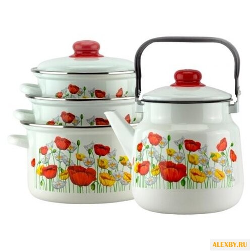 Набор посуды Эмаль Луговой мак