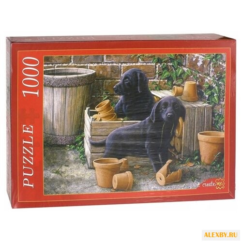 Пазл Рыжий кот Щенки и горшки