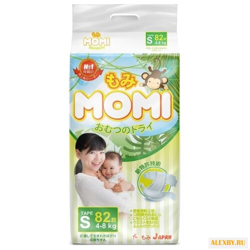 Momi подгузники S 4-8 кг 82 шт.