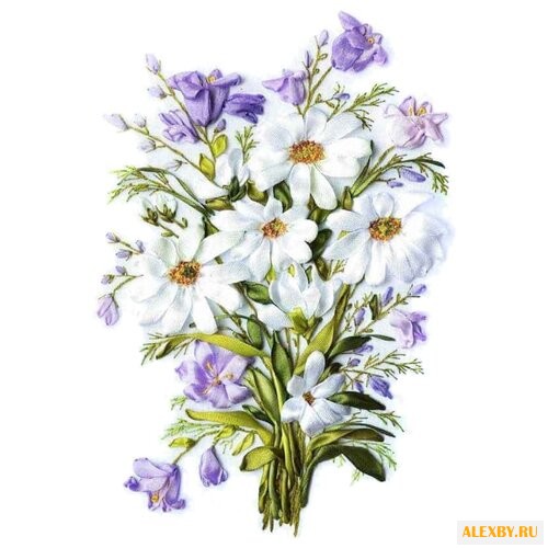 Цветной Вышивка лентами Ромашки