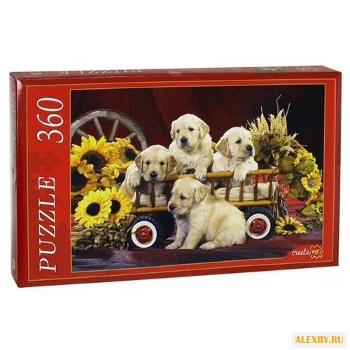 Пазл Рыжий кот Щенки в тележке